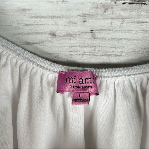 Francesca’s Mi Ami Anita Off Shoulder Flower Embellish Cotton White Blouse L - Picture 8 of 9